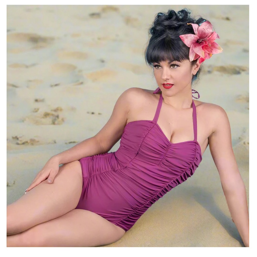 Vintage Reproduction Retro Rosie One Piece Swimsuit 1950s Glam Beach Bash